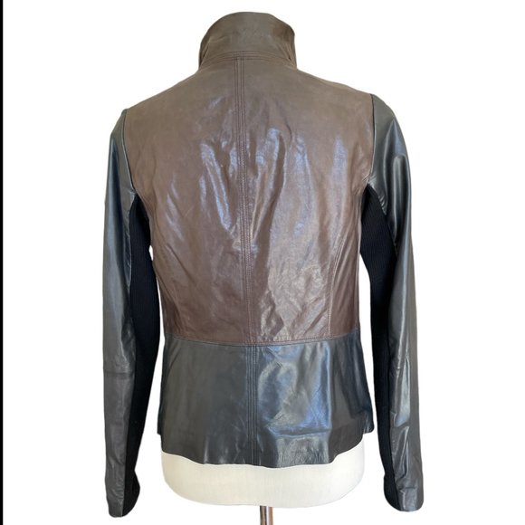 Vince Black/Brown Colorblock & Wrap Moto Espresso/Blk Jacket Sz M - Picture 3 of 10
